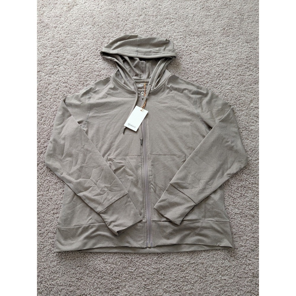 Quince Womens Flowknit Full Zip Hoodie Heather Morel Gray Medium NWT Lightweight